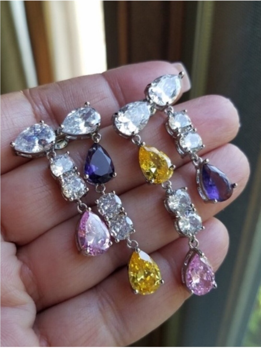 Swarovski Elements Multicolor Teardrop Gem Contemporary Statement Earrings NEW - Picture 8 of 17